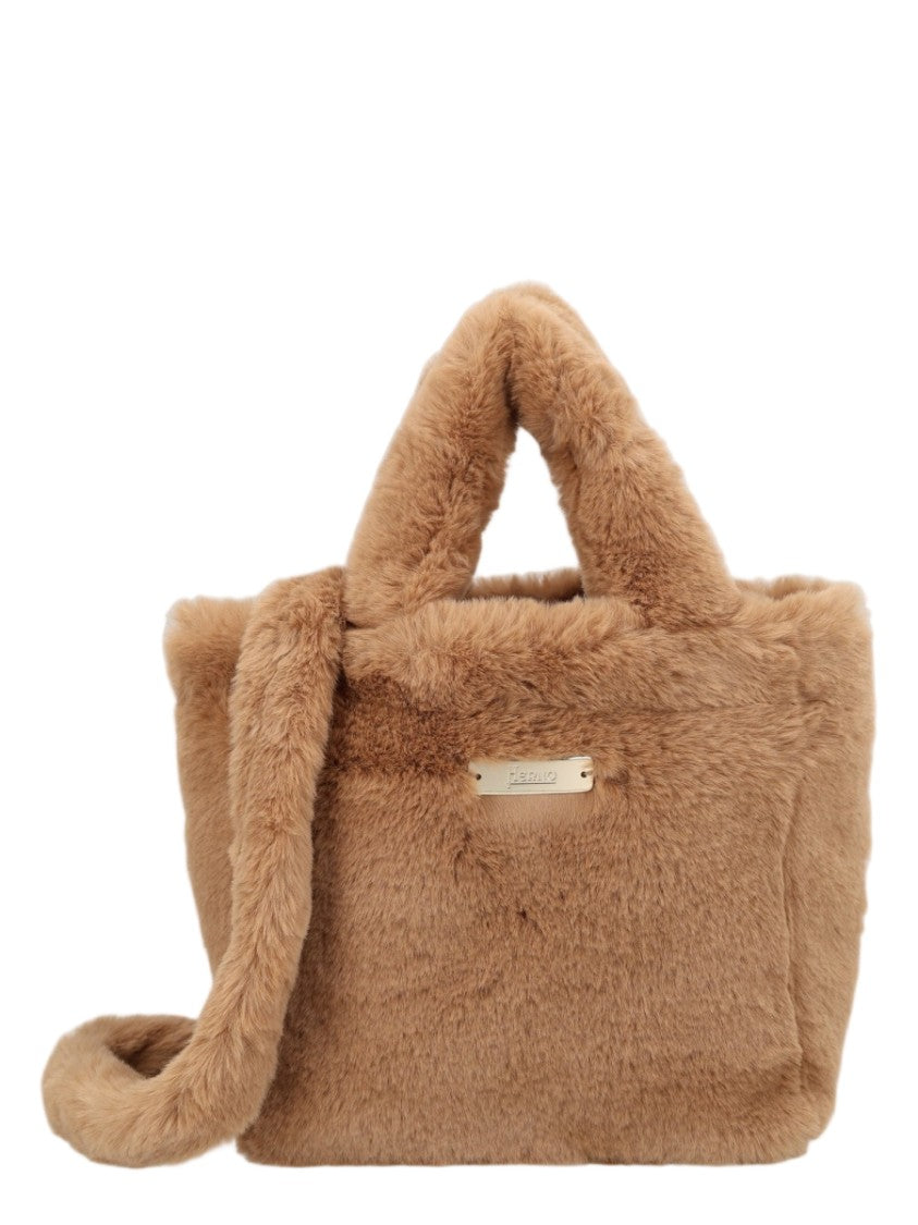 Herno Beige Rectangular Plush Polyester Shoulder Bag