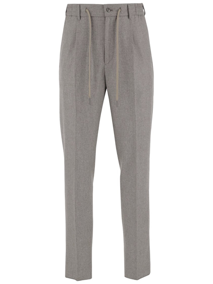 Tagliatore Tailored Dove Gray Virgin Wool Pants With Adjustable Waistband