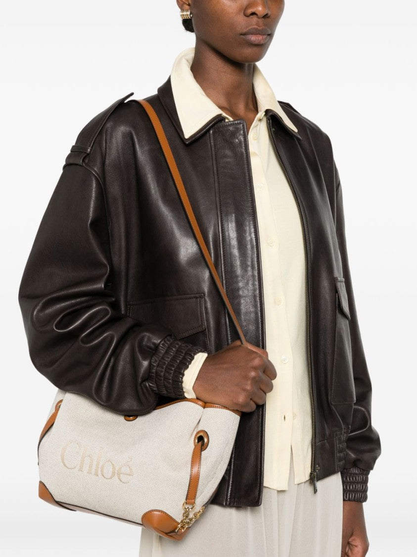 Chloé Textured Medium Leather-Trim Cotton Shoulder Bag