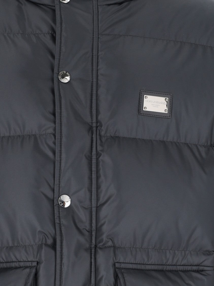 Dolce & Gabbana Logo Hooded Puffer – Black