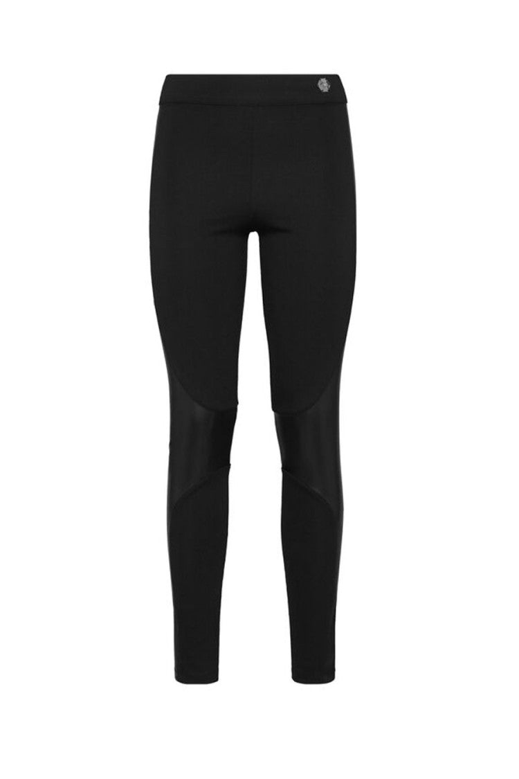 Philipp Plein Black Glossy Faux-Leather Panel Viscose-Blend Leggings