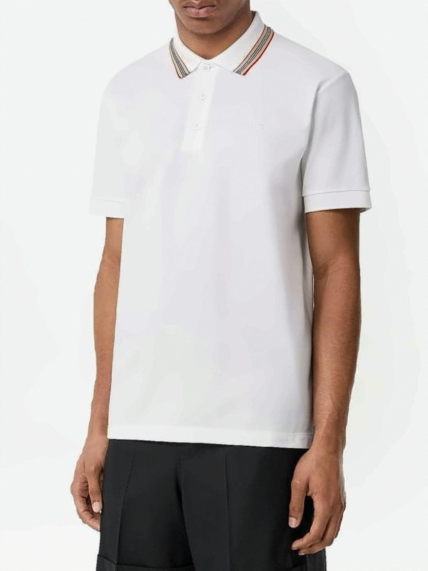 Burberry Classic White Polo Shirt With Striped Accents