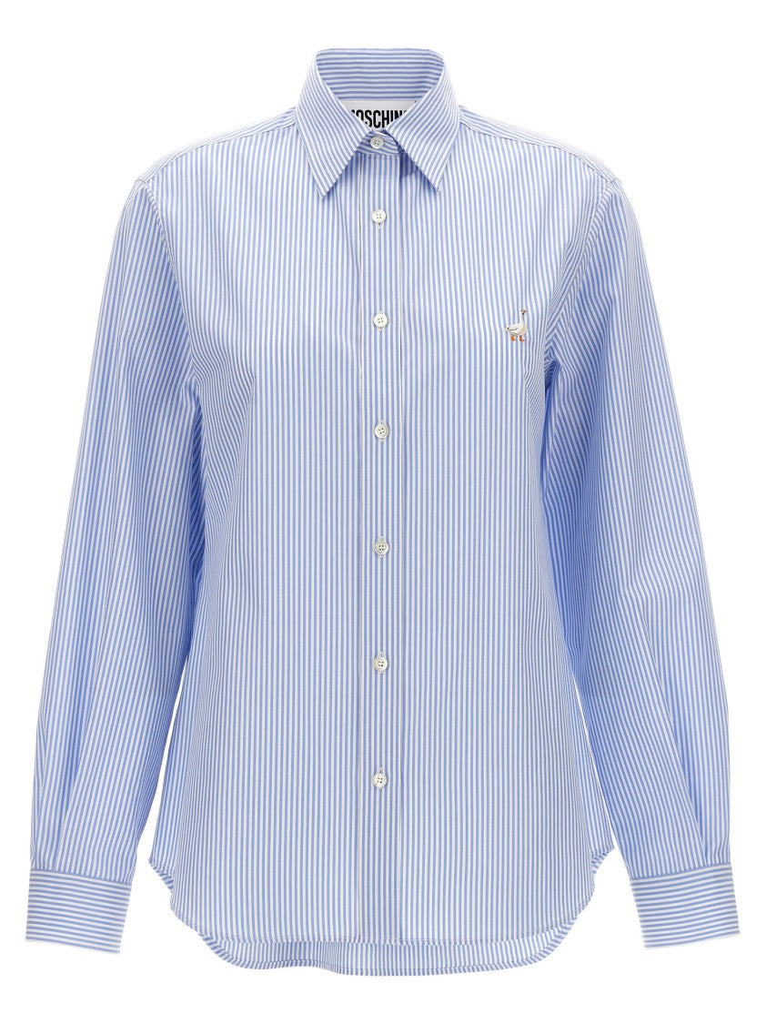 Moschino Embroidered Striped Cotton Poplin Shirt