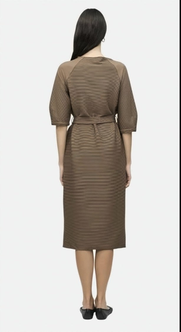 Max Mara Crewneck 3/4 Sleeves Belted Leisure Dress