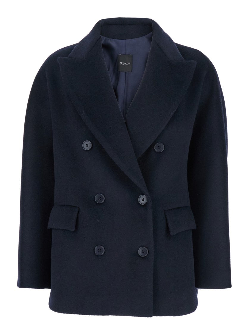 Plain Short Peacoat With Double-Breasted Design
