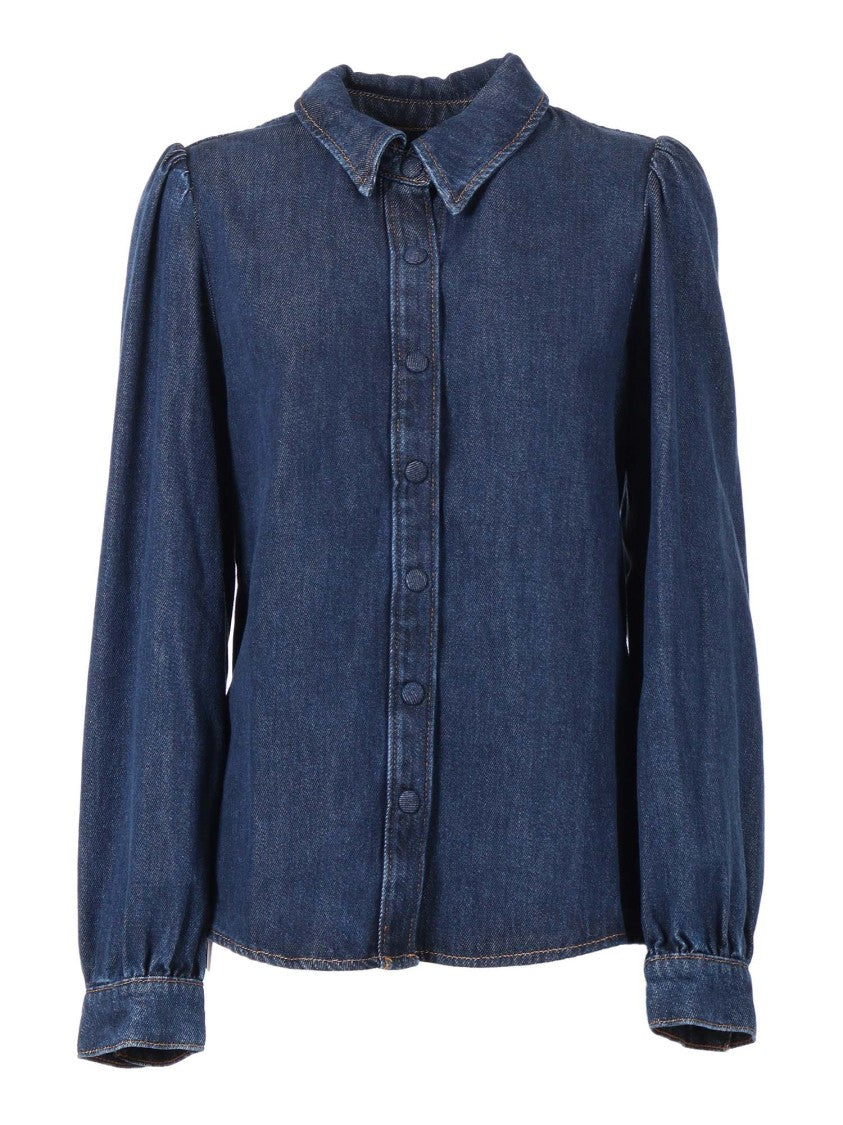 7 For All Mankind Dark Blue Puff Sleeve Shirt Poppy