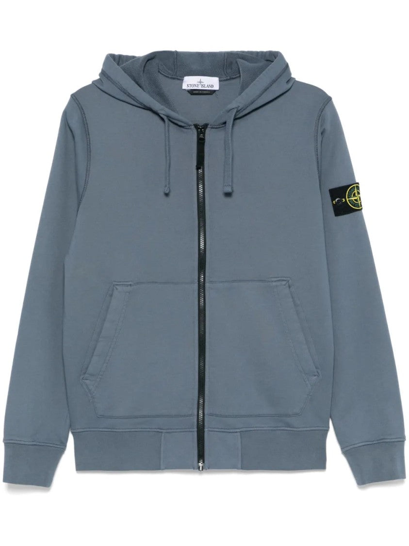 Stone Island Indigo Blue Cotton Hoodie With Front Zip