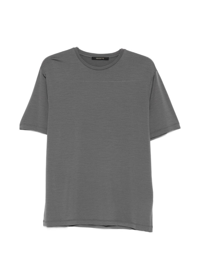 Montecore Grey Slub Texture Crew Neck T-Shirt With Tonal Stitching
