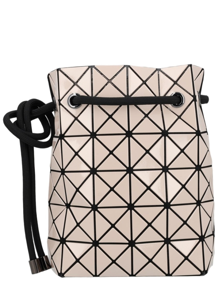 Bao Bao Issey Miyake Geometric-Patterned Beige Shoulder Bag With Black Drawstring Closure