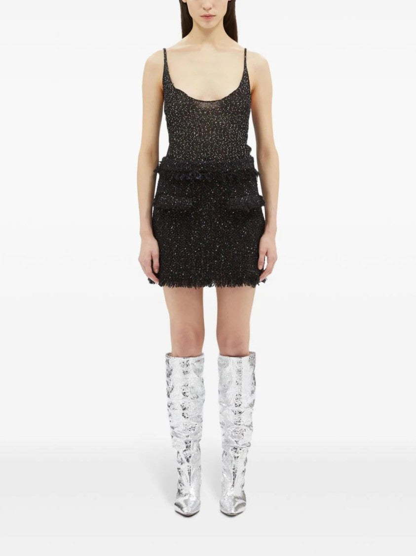 Msgm Frayed-Trim Bouclé Miniskirt