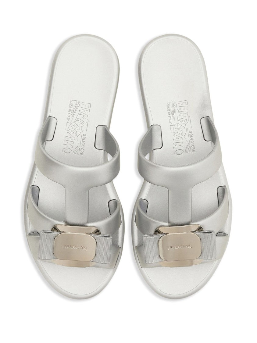 Salvatore Ferragamo Silver Lilou Flat Slide Rubber Sandals
