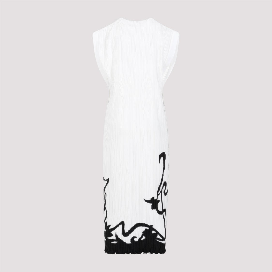 Lanvin Sleeveless Pleated Off White Polyester Midi Dress