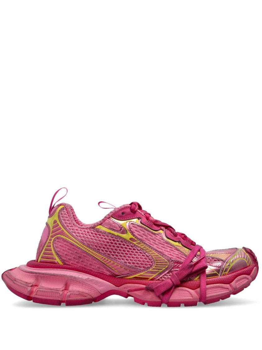 Balenciaga Vibrant Pink Mesh Sneakers With Sole And Yellow Accents