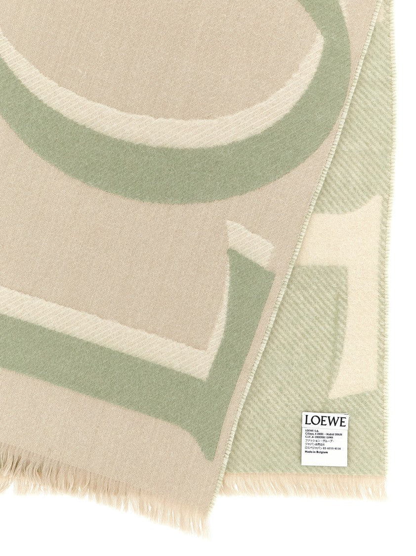 Loewe Double-Sided Wool And Cashmere Scarf With Maxi Jacquard Logo