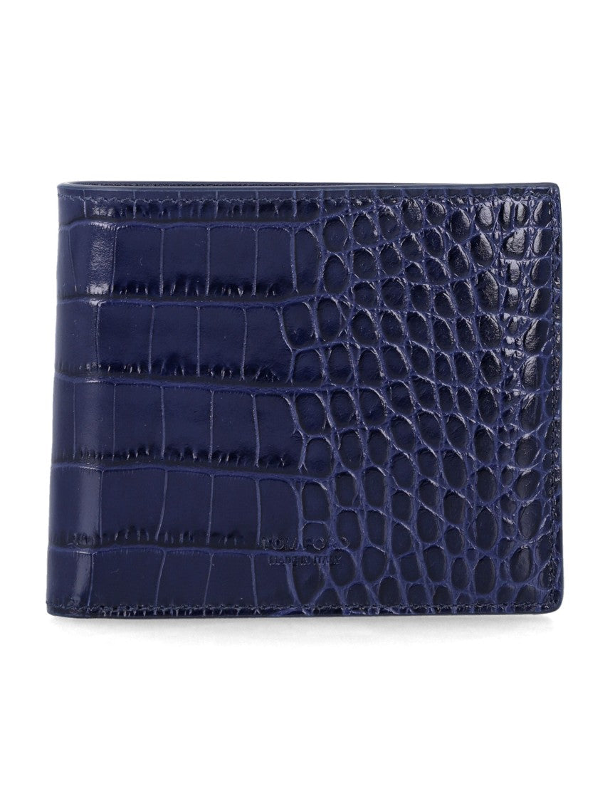 Tom Ford Blue Croc-Effect Leather Bi-Fold Wallet