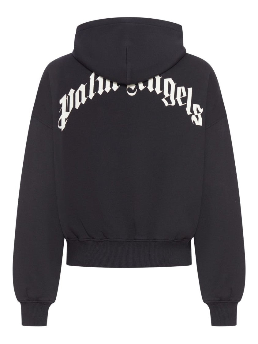 Palm Angels Cropped Black Hoodie With Contemporary Details