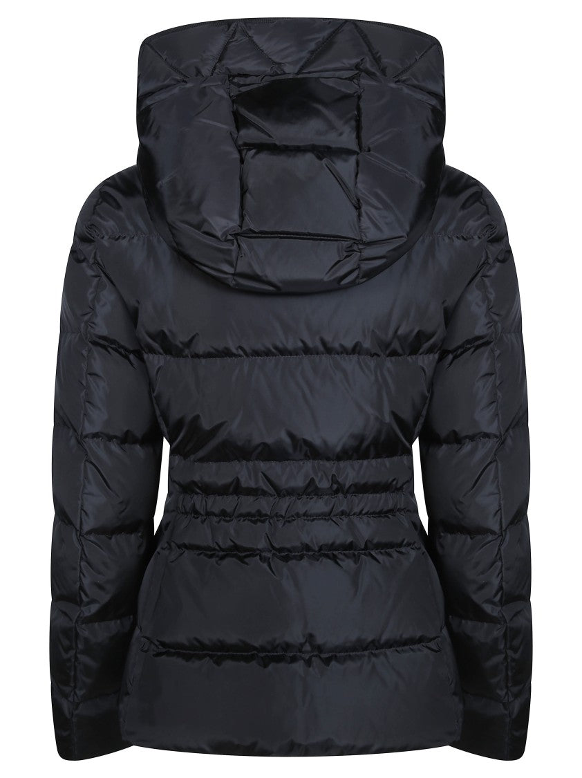 Moncler Quilted Down Coat With High Collar And Fitted Silhouette