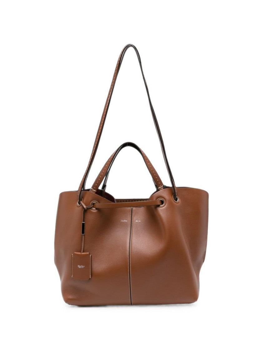 Max Mara Spacious Brown Tote Bag With Drawstring Closure
