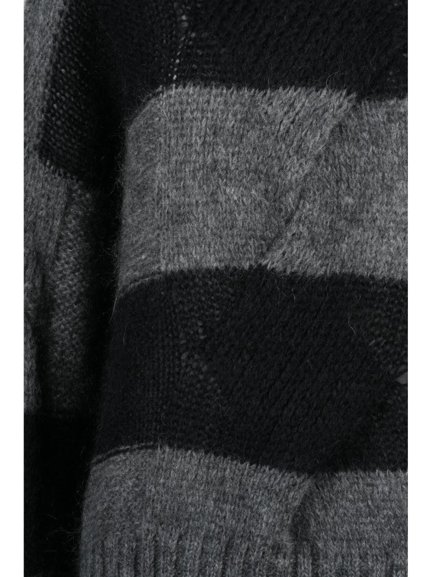 Dondup Grey Relaxed Fit Striped Mohair-Blend Crewneck Sweater