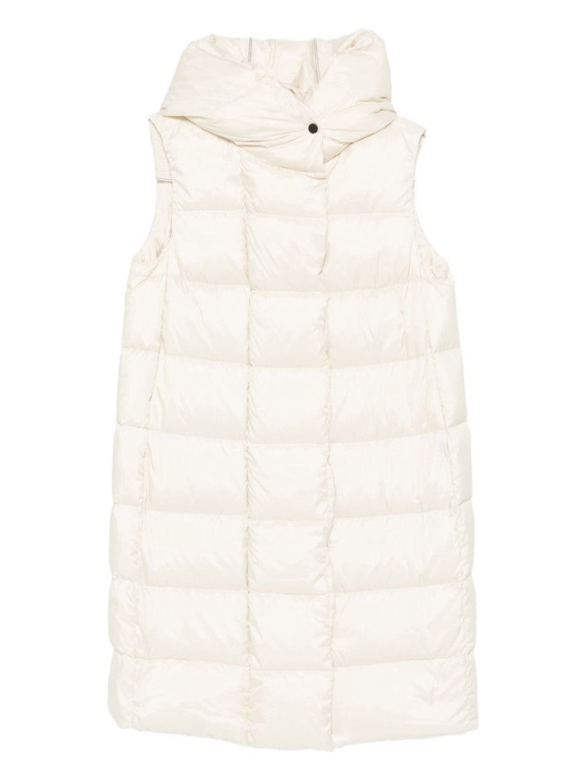 Peuterey Quilted Cream Knitwear Jacket With High Collar
