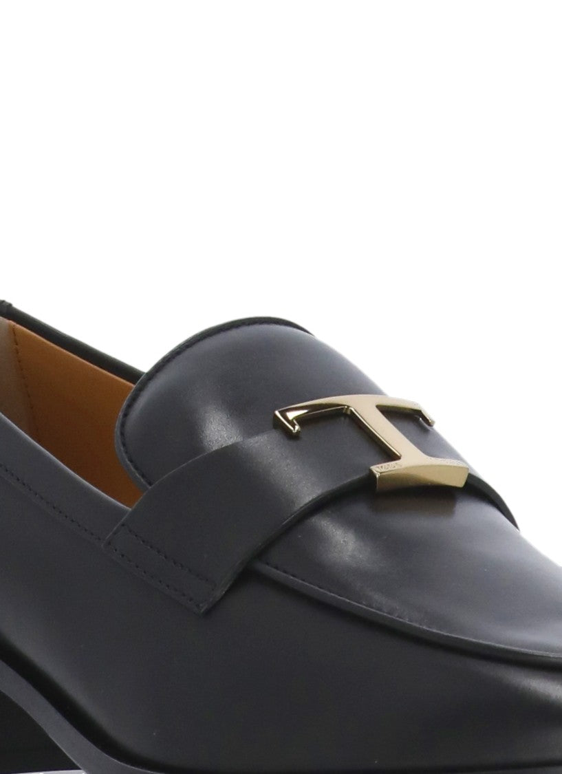 Tod's Black Leather Loafers With Heel