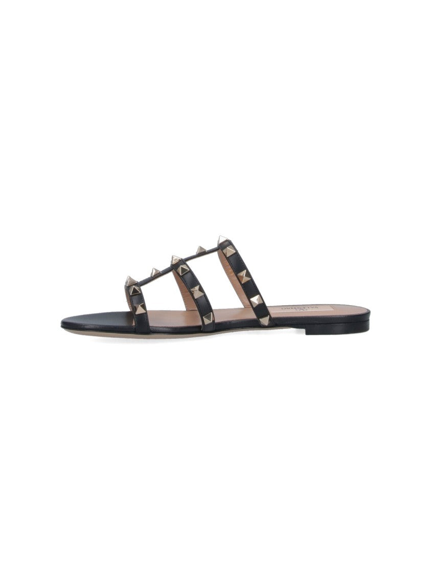 Valentino Garavani "Rockstud" Slide Sandals Black