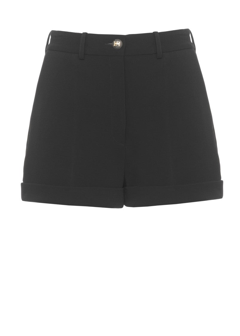 Elisabetta Franchi Black Logo Button Detail Shorts