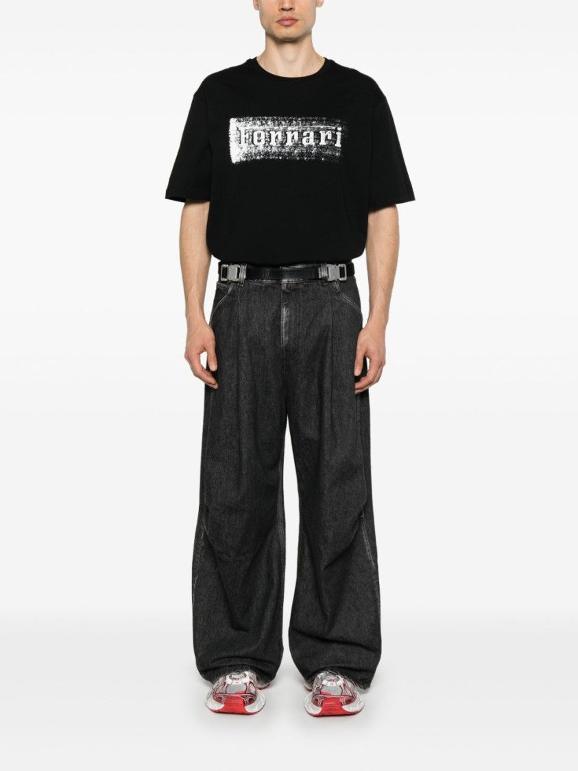Ferrari Graphic Print Black Cotton T-Shirt