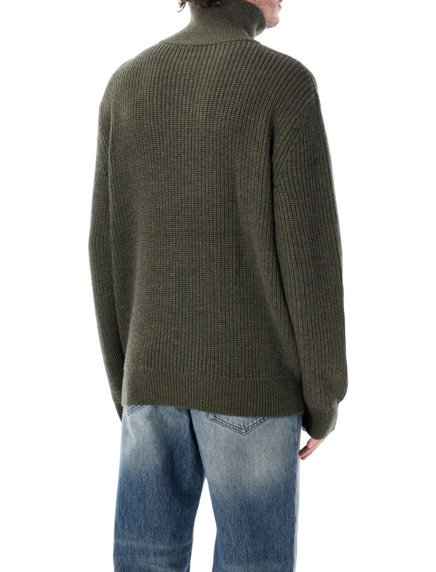A.P.C. Ribbed Wool High Neck Dropped Shoulder Half-Zip Sweater