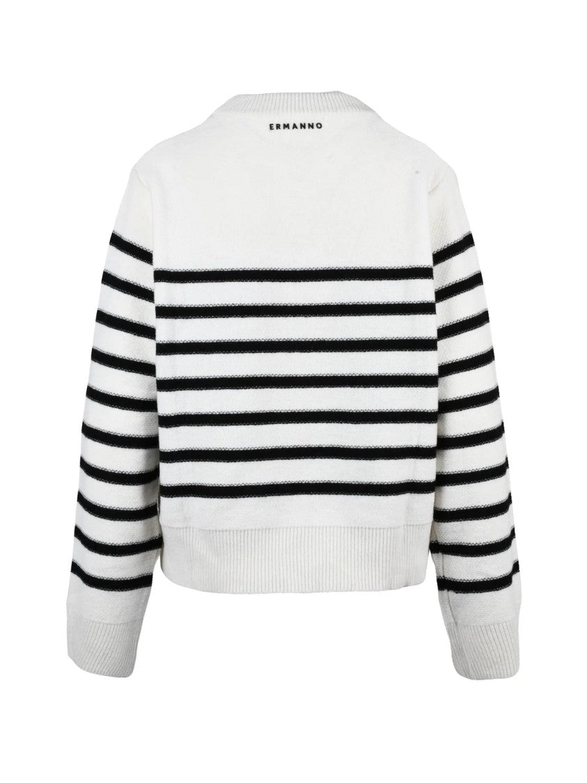 Ermanno Firenze Crew Neck Sweater With Floral Sequin Embroidery