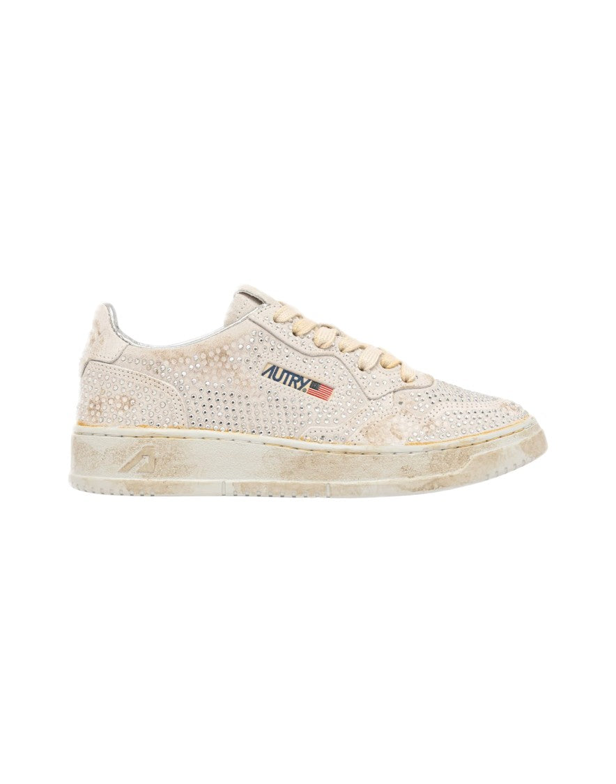 Autry White Suede Micro-Crystal Dallas Sneakers