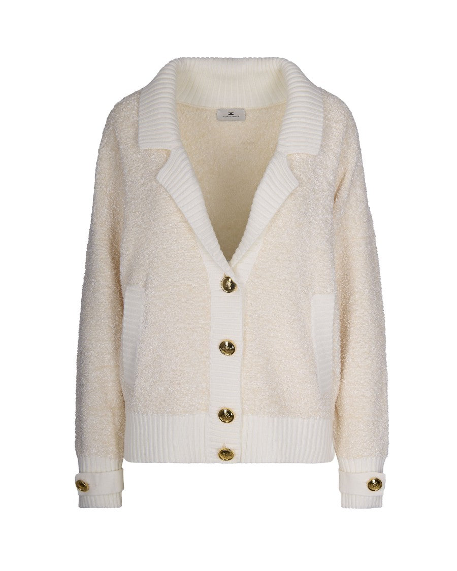 Elisabetta Franchi Milk Bouclé Chenille Cardigan