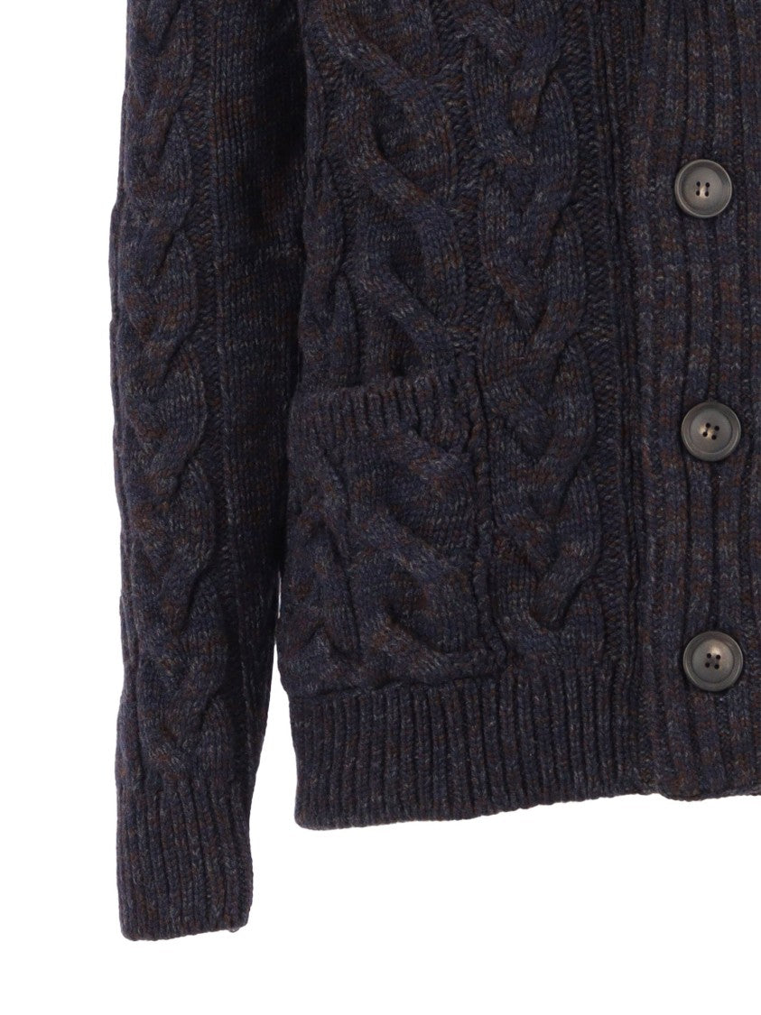 Sette Fili Cashmere Mixed Cable Knit Cardigan With Shawl Collar And Pockets