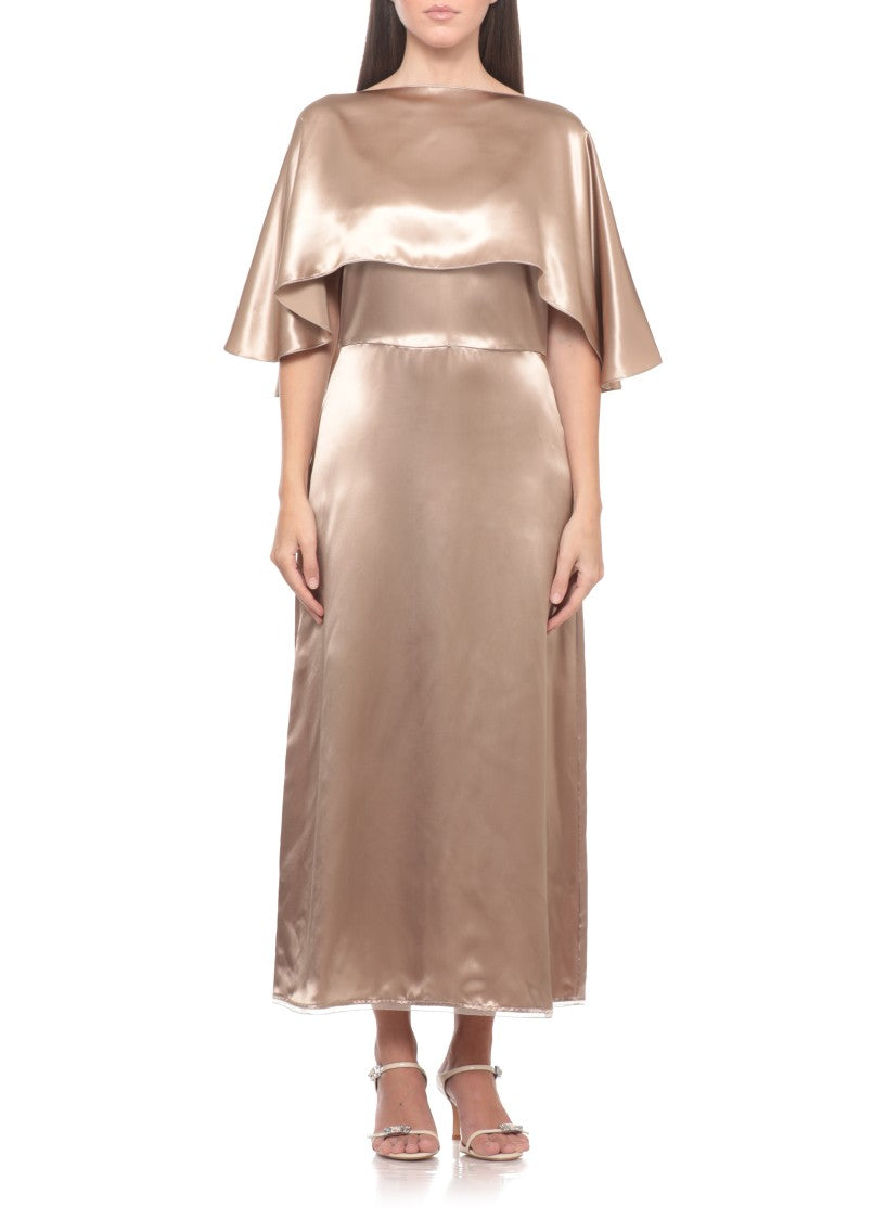 Fabiana Filippi V-Neck Satin Midi Dress With Matching Cape And Light Point Details