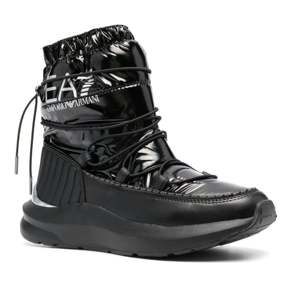 Ea7 Emporio Armani Black Mountain Cross Padded Ruched Ankle Boots