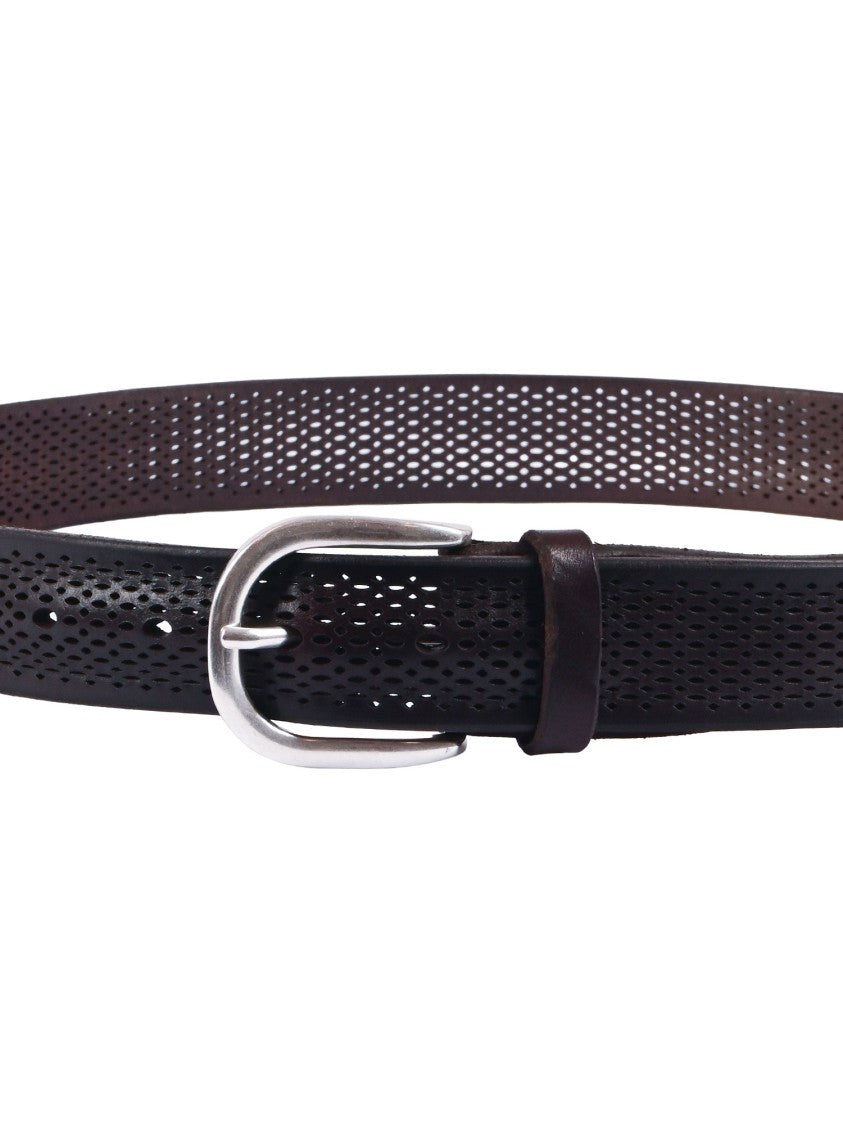 Claudio Orciani Perforated Brown Calf Silver Belt