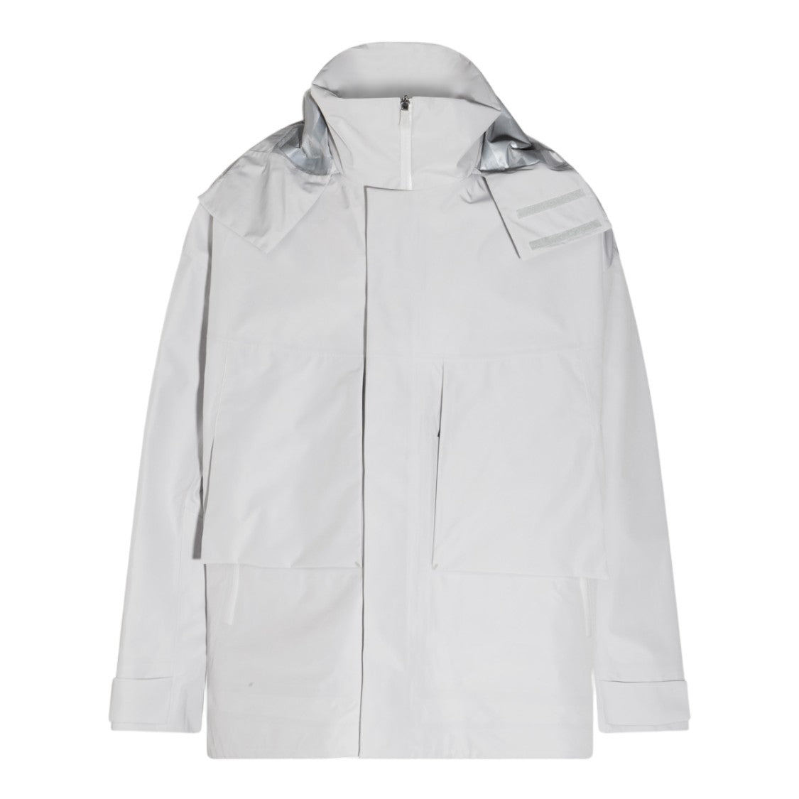 Laminar Light-Colored Minimalist Jacket With High Collar And Zipper Closure