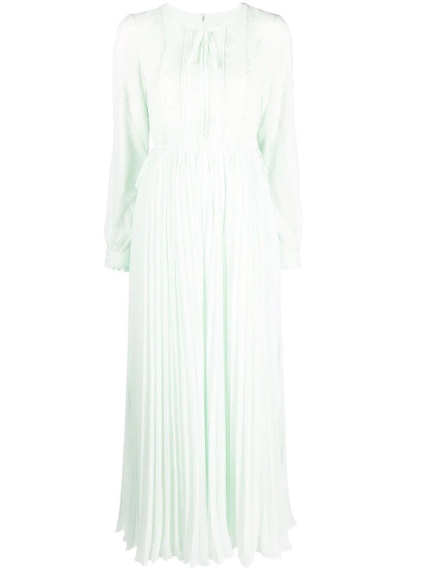 Self-Portrait Flowing Pleated Maxi Dress With Gathered Cuffs And Tie Detail