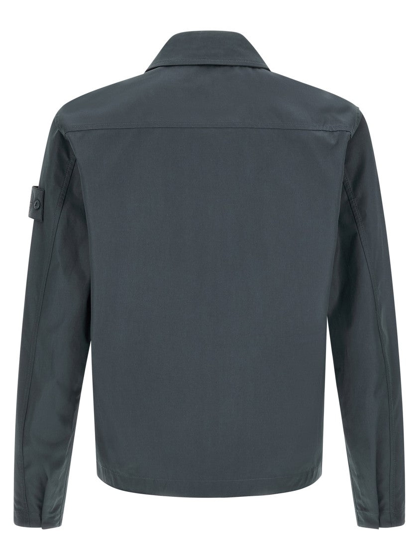 Stone Island Minimalist Organic Cotton Overshirt With Zip Closure And Logo Badge