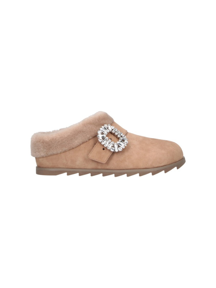 Roger Vivier Brown Slidy Viv Suede Shearling Mules