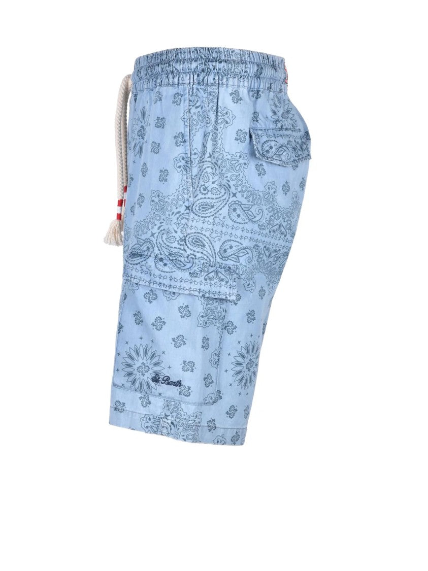 Mc2 Saint Barth Chambray Bermuda Shorts With Bandana Print And Contrast Drawstring