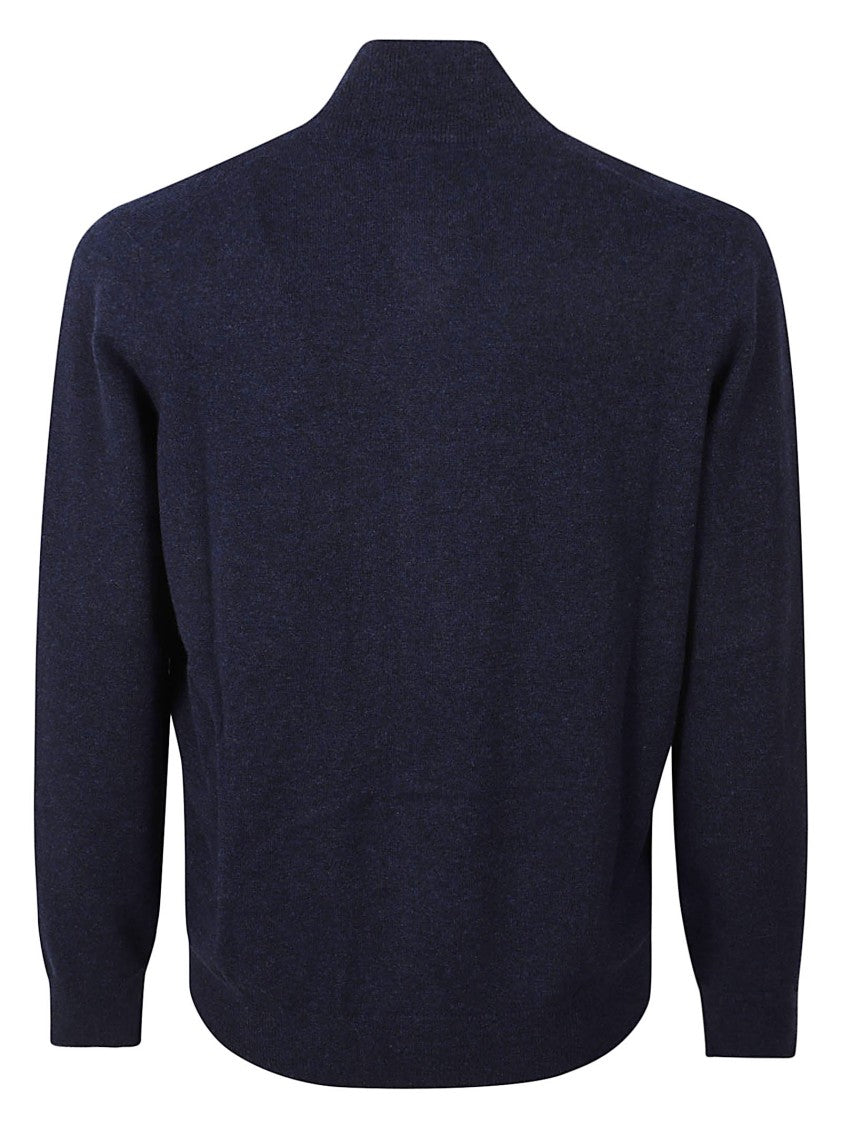 Brunello Cucinelli Deep Navy Cashmere Zip-Up Sweater With High Collar