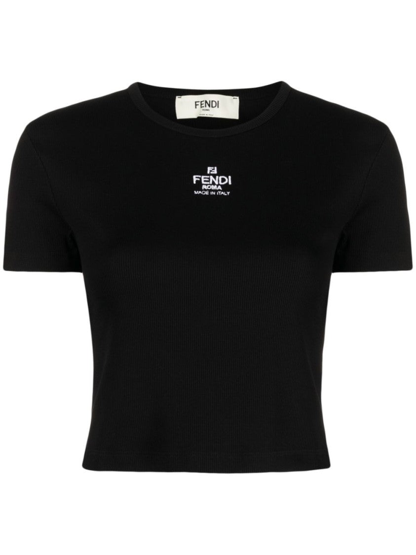 Fendi Fitted Short-Sleeved Crop Top With Ribbed Texture