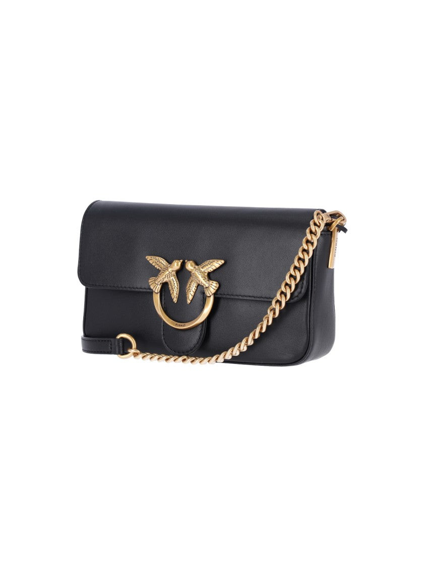 Pinko Black Love One Calfskin Shoulder Bag