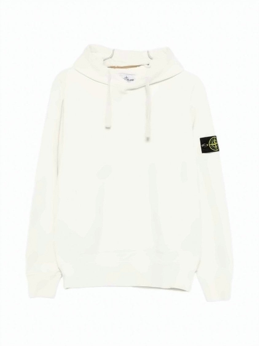 Stone Island White Hoodie With Distinctive Patch Logo