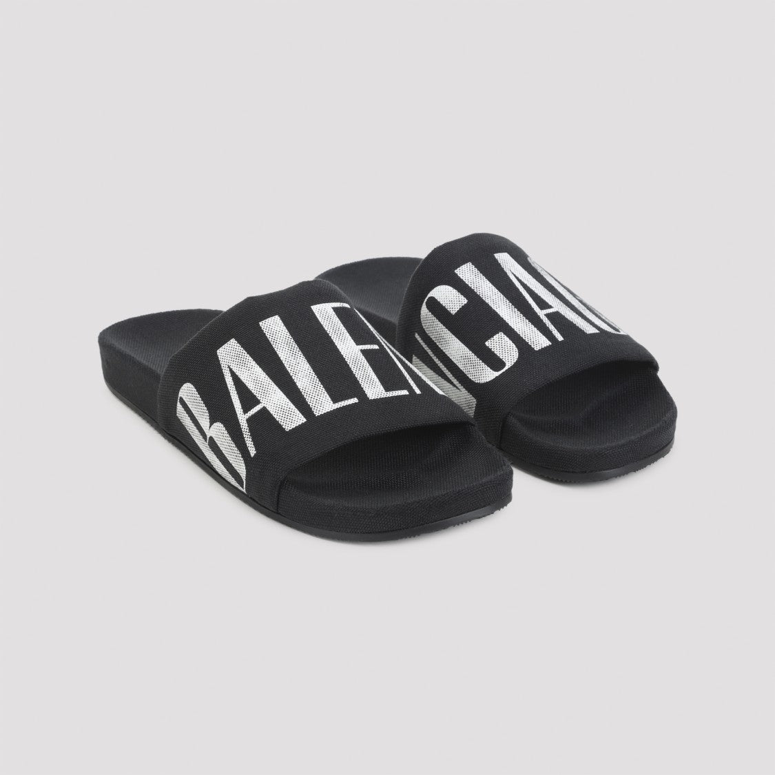 Balenciaga Black Slide Sandals With Bold Lettering