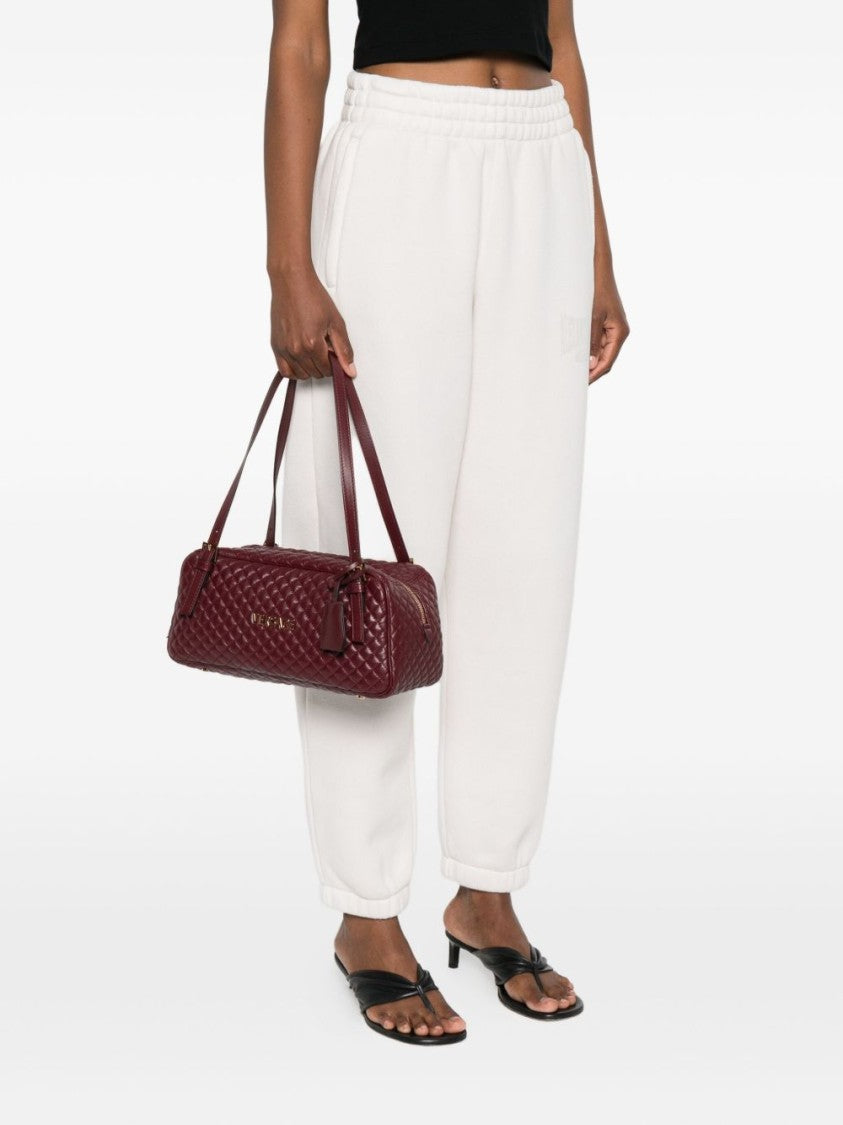 Versace Quilted Bordeaux Shoulder Bag With Gold-Tone Accents