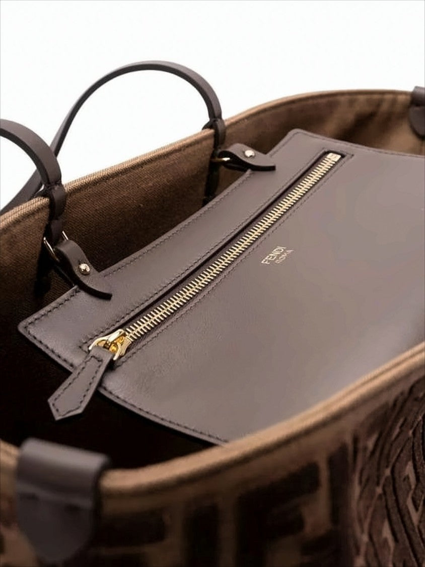 Fendi Trapezoidal Brown Calf Leather Tote Bag
