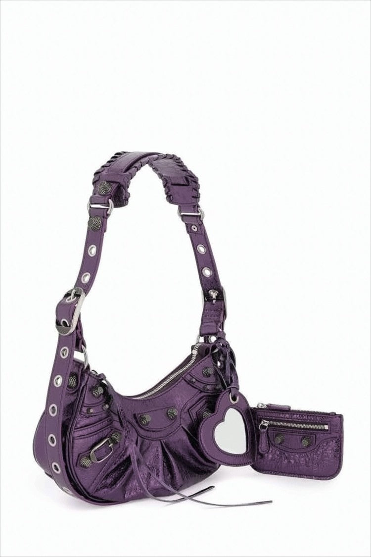 Balenciaga Crescent Shoulder Bag In Glossy Lambskin Leather