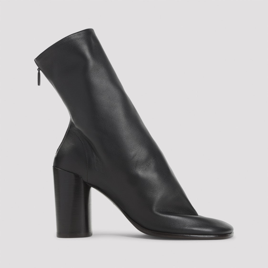 Lemaire Mid-Calf Black Lamb Leather Boots With Block Heel